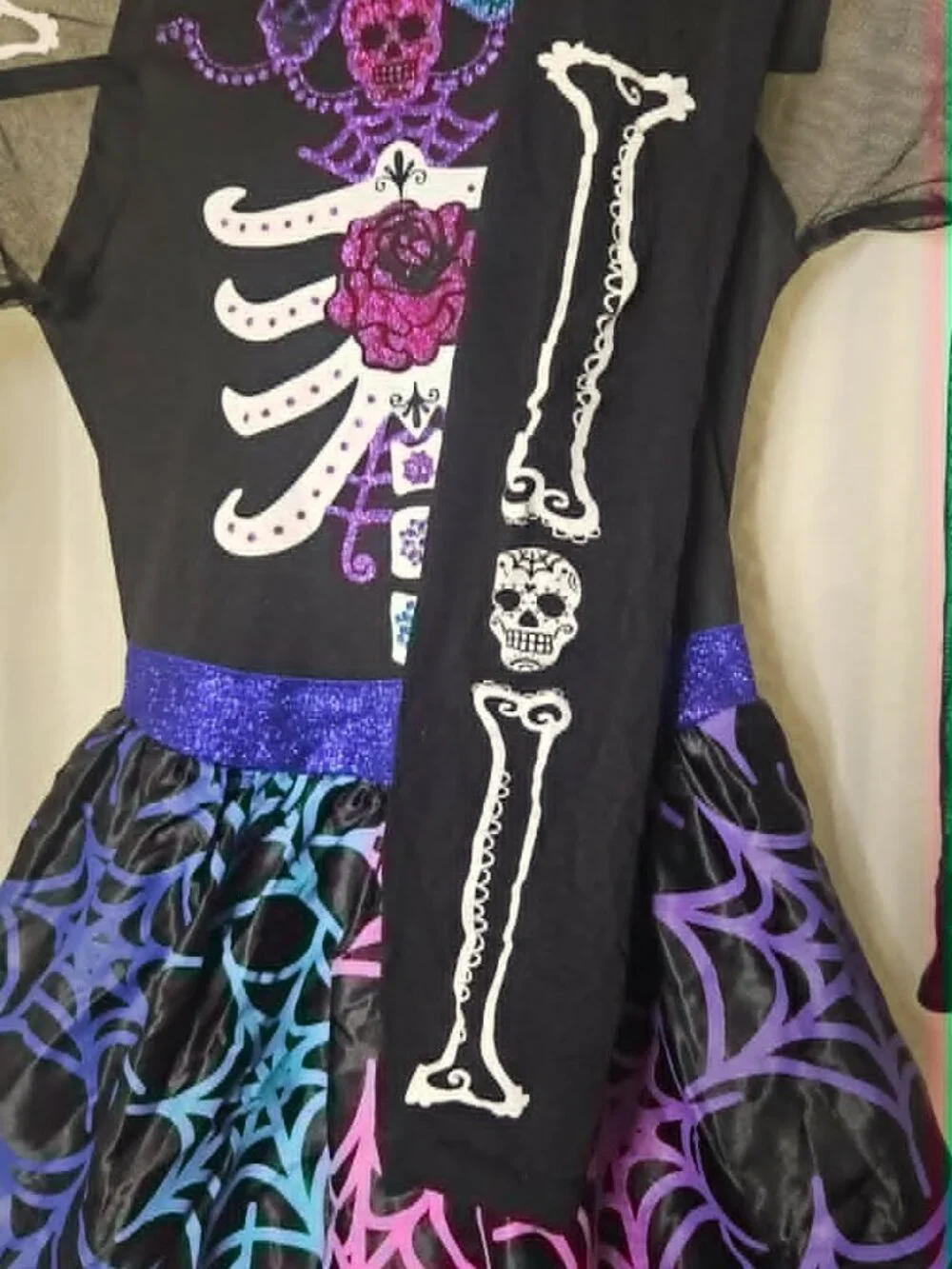 Day of the Dead Halloween Costume Girls Size Medium 8-10 with Mask - Picture 3 of 6